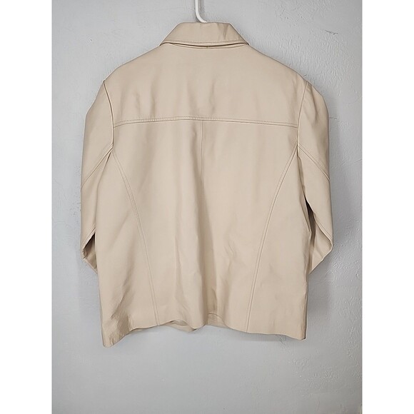 Cream Ivory Off White Leather Moto Jacket Muted Neutral | Tribeca Studios 18W - Picture 8 of 10